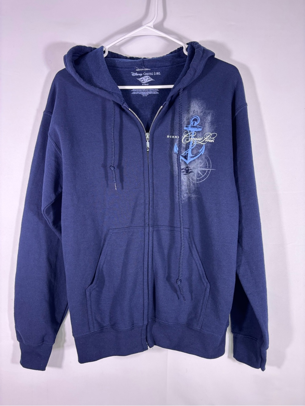 Disney Cruise Line Navy Full Zip Hoodie Anchor Ship Graphic Size Small